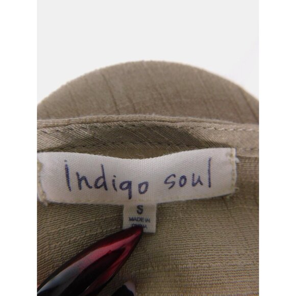 Indigo Soul Beige Crinkle Tunic Top S - V-Neck 3/4 Sleeve Boho - Excellent - Picture 11 of 12